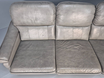 Vintage Danish 3 Seat Sofa Grey Leather and Vinyl 1980s Retro EB8596 M3SS