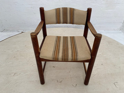 EB3476 Danish Stained Beech & Brown Striped Wool Elbow Chair Retro Vintage MDIN