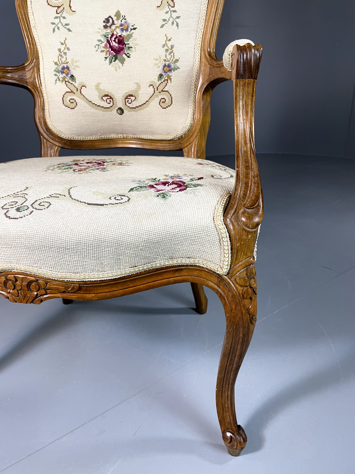 EB5726 Vintage Danish Fauteuil Chair, Louis XV Style, 1950s, Retro, Repro. VDIN