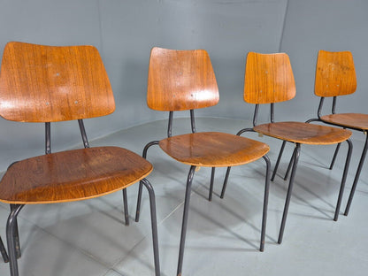 6 Vintage Danish Stacking Chairs Teak Plywood Steel Frame 1960 Retro EB8372 MSTA