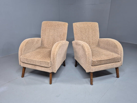 2 Vintage Lounge Chairs Cream chenille 1960s Retro EB8430 MNOR