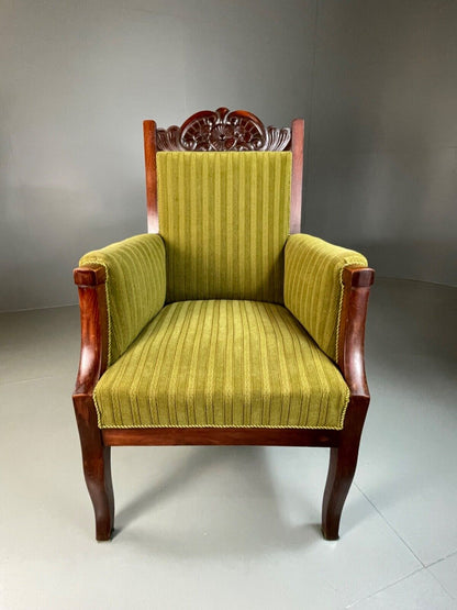 EB4587 Vintage Danish Antique Lounge Chair, Empire, Throne, Mahogany, Green VCAR