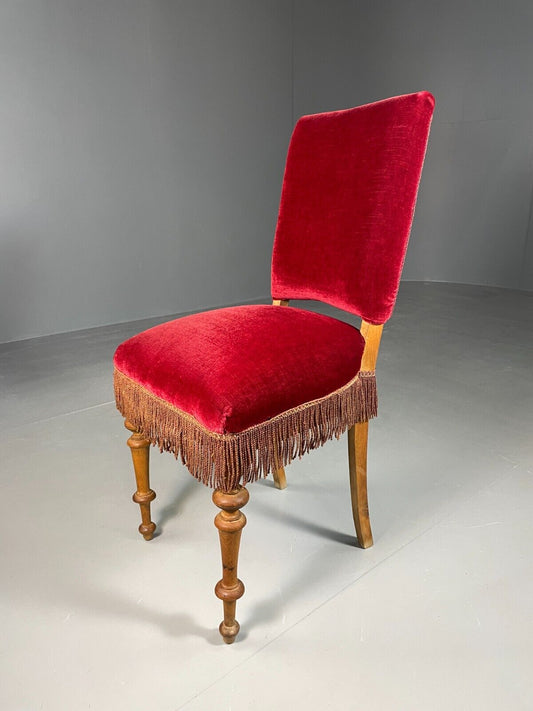 EB6486 Antique Danish Small Decorative Chair Red Velour Oak Vintage VCLO