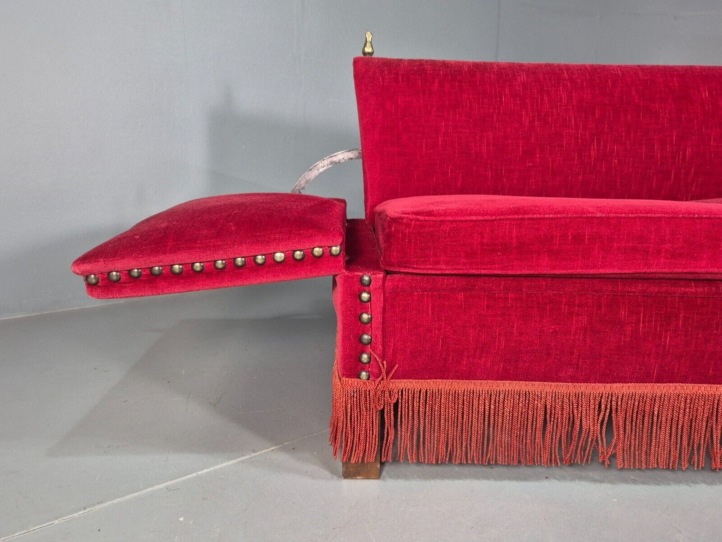 Vintage Danish Drop Arm Knoll Style 2 Seat Sofa Red Velour EB8063 V2SS