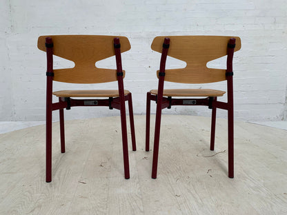 EB3633 Pair of Randers Beech & Burgundy Steel Childrens Stacking Chair MSTA