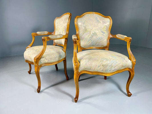 EB6428 2 Vintage Danish Louis XV Style Fauteuils Open Armchairs Retro VCLO