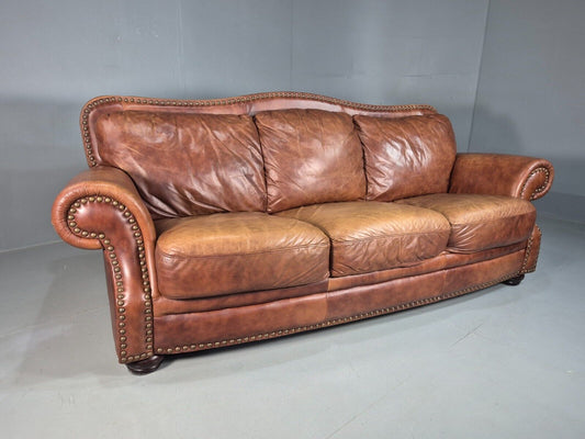 Vintage 3 Seat Sofa Brown Leather Traditional Club Style EB8313 VCHE