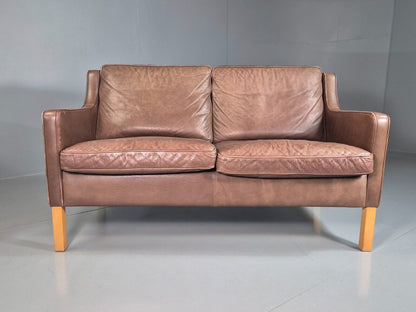 EB7311 Vintage Danish 2 Seat Sofa Brown Leather Stouby Mogensen Retro MCM  M2SS