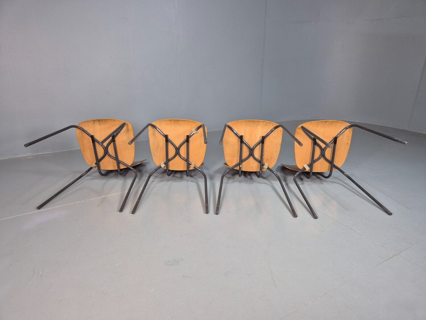 4 Vintage Danish Stacking Chairs Teak Plywood Steel Frame 1960 Retro EB8368 MSTA