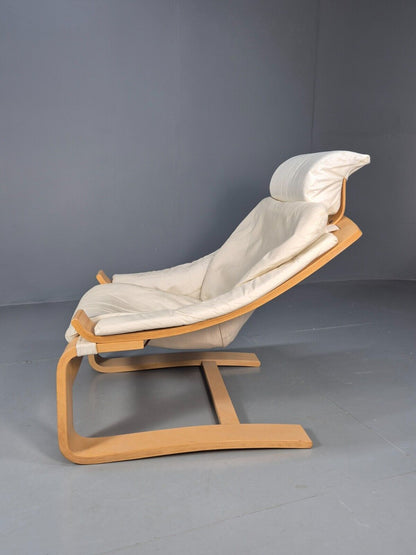 Vintage Swedish Lounge Chair Cream Leather Bentwood Krokken 1970s EB8750 MBEN