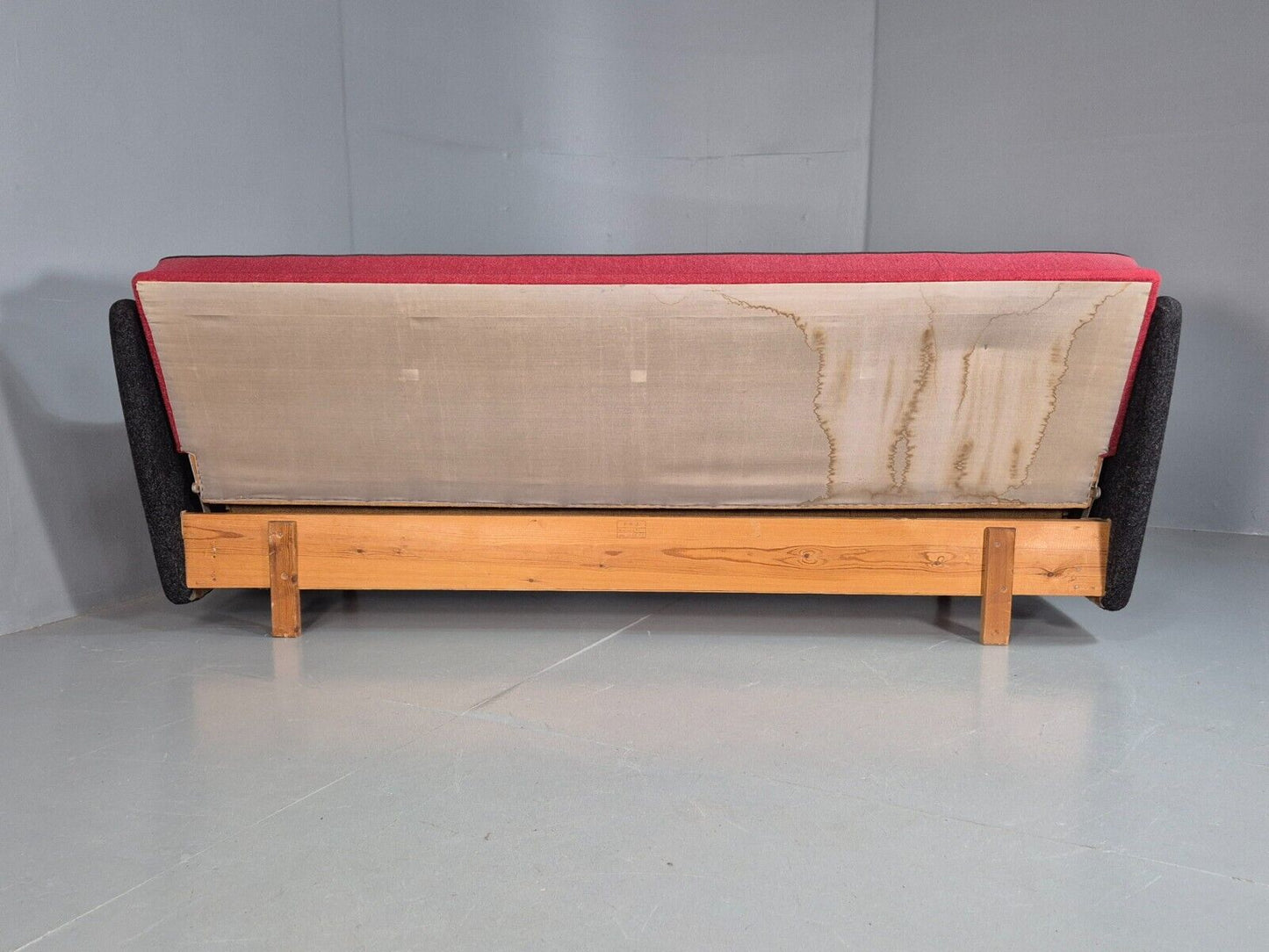 Vintage Danish Sofa Bed  Red and Black Teak Paws 1960s Retro MCM EB8326 M4SS