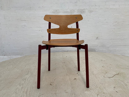 EB3638 Single Randers Beech & Burgundy Steel Childrens Stacking Chair MSTA