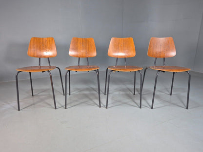 4 Vintage Danish Stacking Chairs Teak Plywood Steel Frame 1960 Retro EB8376 MSTA