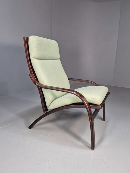 Vintage Danish Lounge Chair Mint Green Wool Bentwood Stouby 1980s EB8535 MBEN