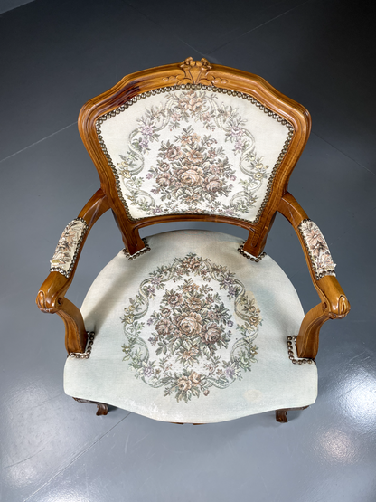 EB5580 Vintage Danish Louis Style Fauteuil Chair, Embroidered Upholstery, VCLO