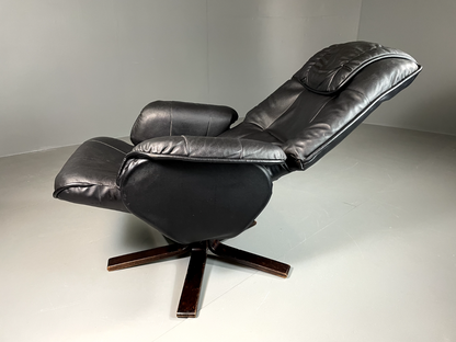 EB6065 Vintage Danish Swivel Chair Recliner Black Vinyl Retro MSWI