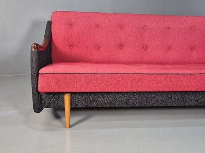 Vintage Danish Sofa Bed  Red and Black Teak Paws 1960s Retro MCM EB8326 M4SS