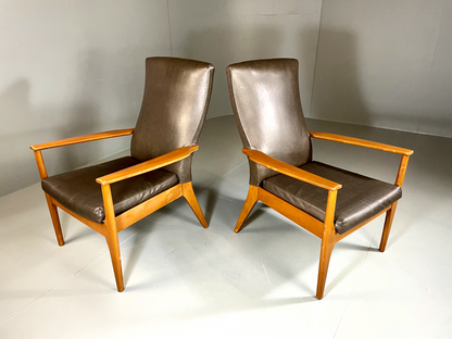 EB6264 2 Parker Knoll PK988/1023 Lounge Chairs, Beech, Vinyl, MCM, Retro, MNOR