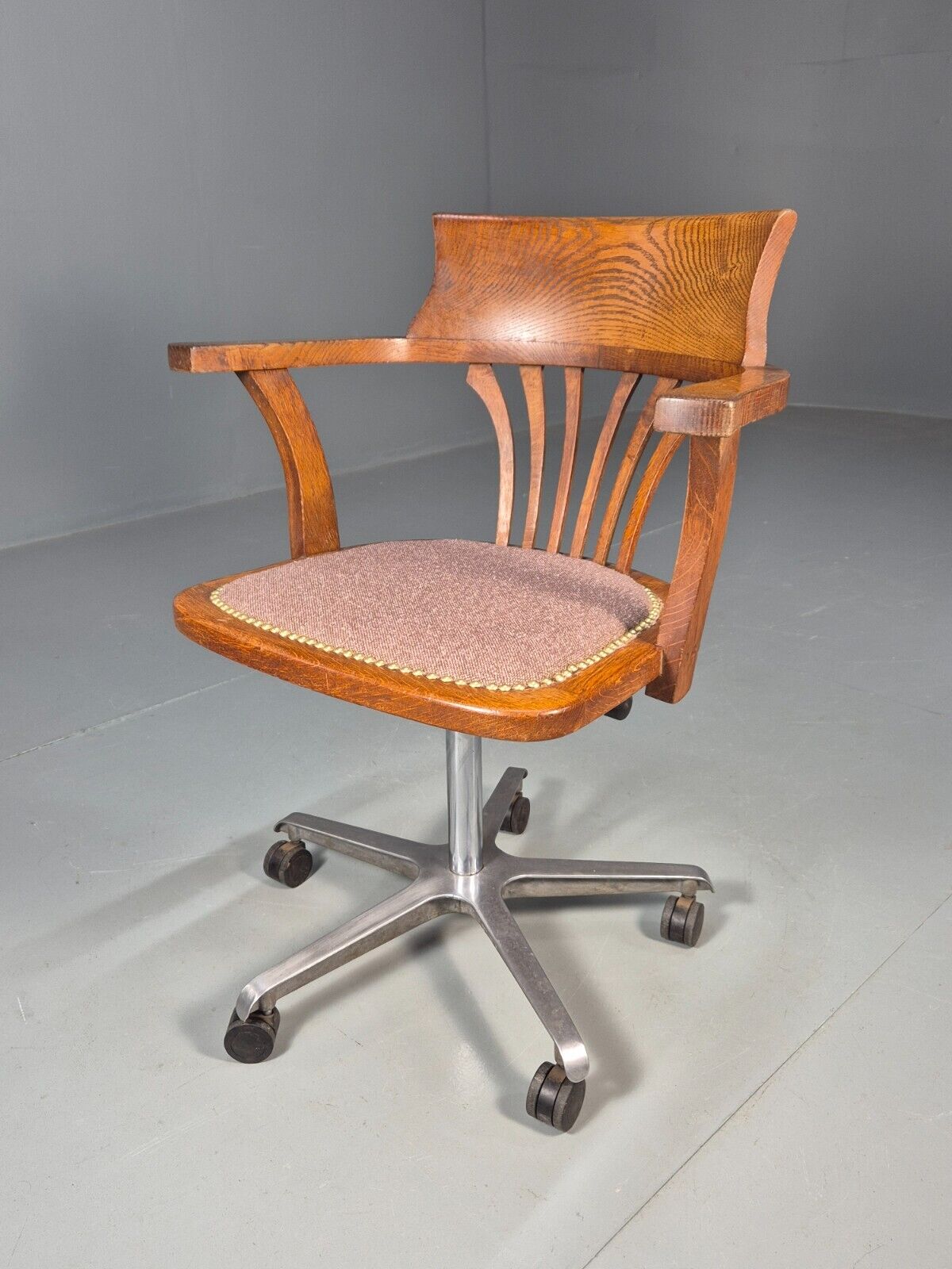 Vintage Office Chair Oak Polished Alloy 1950s EB8748 VWOO