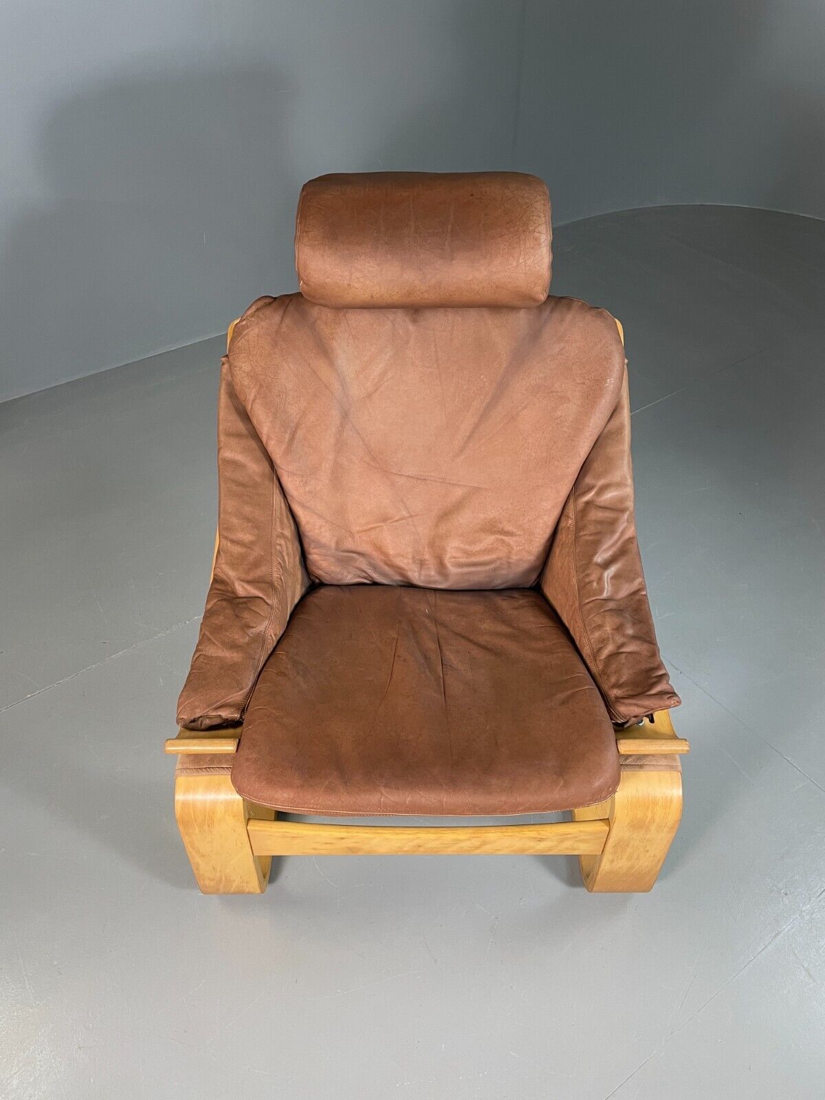 EB6911 Vintage Swedish Lounge Chair Tan Leather Krokken Fribytter Retro MCM MBEN