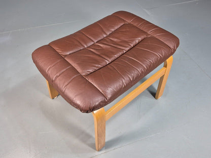 Vintage Danish Footstool Brown Leather Blonde Bentwood Retro MCM EB7884 MFOO