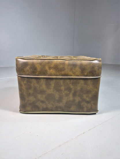 Vintage Footstool Ottoman Pouffe Green Vinyl Chesterfield Retro 1970 EB8225 MFOO