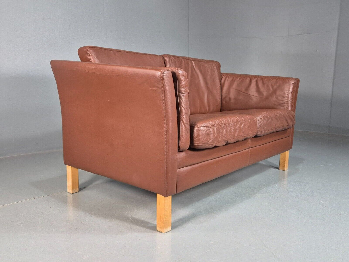 Vintage Danish 2 Seat Sofa Brown Leather 1970s Retro MCM  EB7633 M2SS