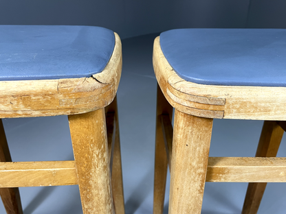 EB2092 A Pair of Vintage Kitchen Stools, 1960s, Beech Frame, Vinyl pads, MDIN