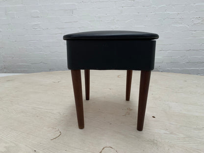 EB3148 Danish Black Vinyl Hobby Box on Turned Teak Legs Retro Vintage MFOO