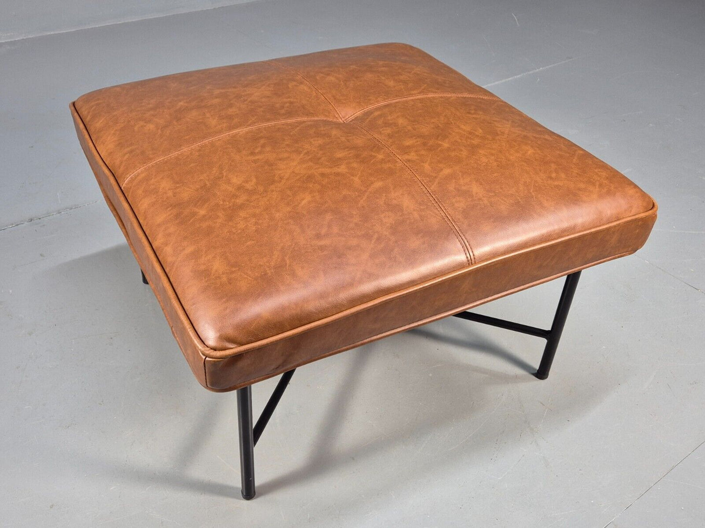 Vintage Footstool Brown Faux Leather Metal Base Retro EB8518 MFOO