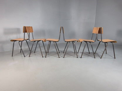 6 Vintage Danish Stacking Chairs bent Ply and Steel 1970s Retro MCM EB7871 MDIN