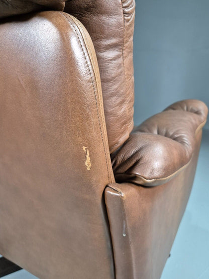 Vintage Danish Swivel Lounge Chair Brown Leather 1979s Retro MCM  EB7442 MSWI