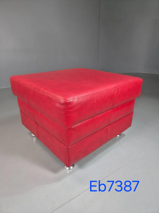 Vintage Danish Footstool Red Leather Retro EB7387 MFOO