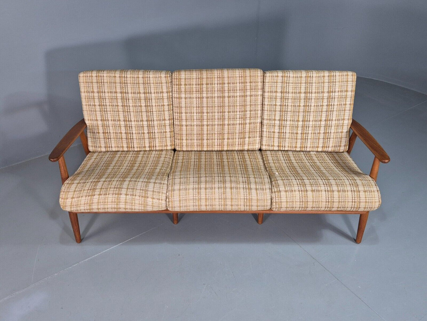 Vintage Danish 3 Seat Sofa Cream Wool Upholstery Teak Frame 1960s EB7501 M3SS