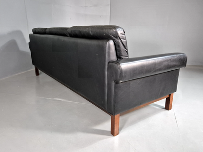 Vintage 3 Seat Sofa Black Leather Fribyter Gotland Ikea 1960s Retro EB7097 M3SS