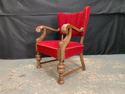 EB2043 Danish Oak & Fabric Winged Back Arm Chair Vintage Antique Lounge VCAR