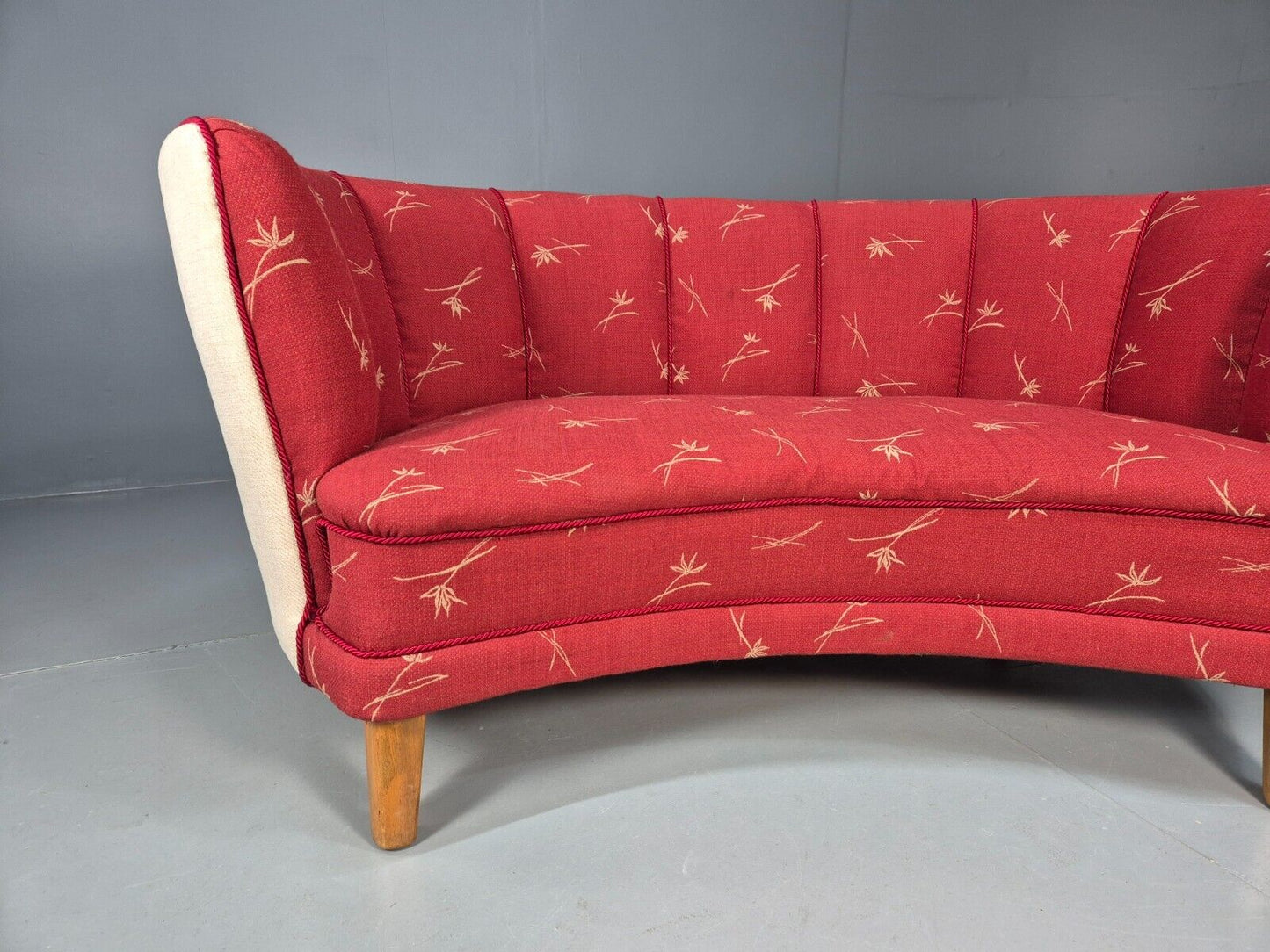 Vintage Danish Banana sofa Red and Cream Shell back Deco 1930s Retro EB8297 V2SS