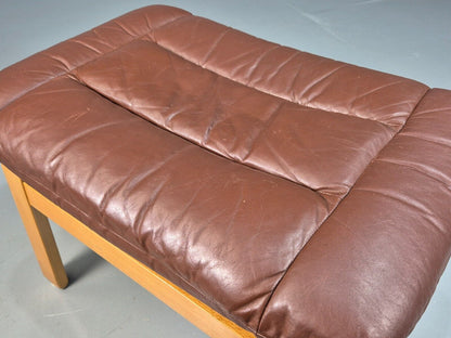 Vintage Danish Footstool Brown Leather Blonde Bentwood Retro MCM EB7884 MFOO