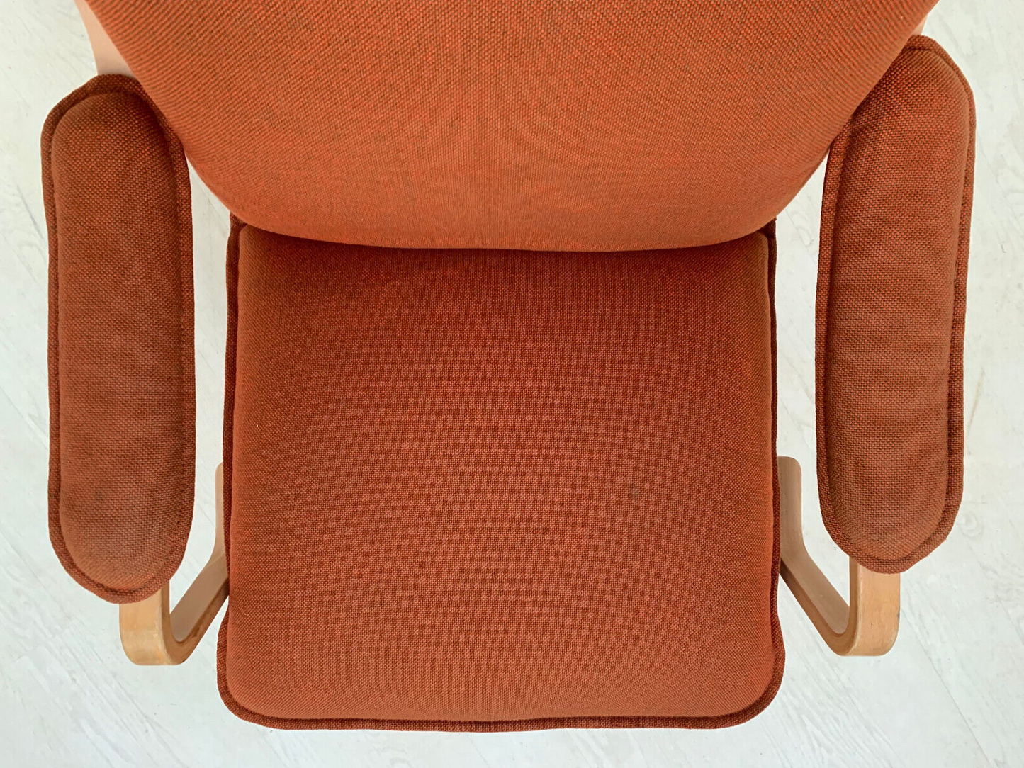 EB3659 Danish Skippers Beech Lounge Chair with Orange Wool Cushion Retro MBEN