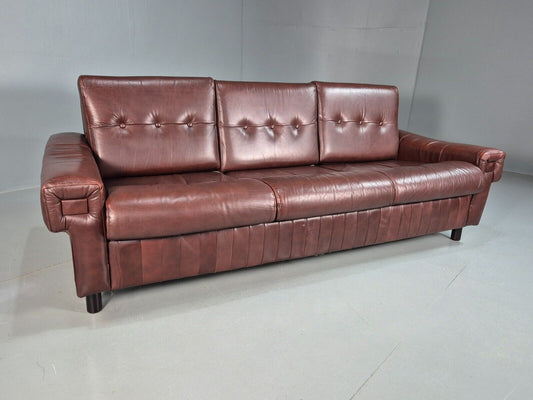 Vintage Danish 3 Seat Sofa Brown Leather 1970s Retro MCM EB7618 M3SS