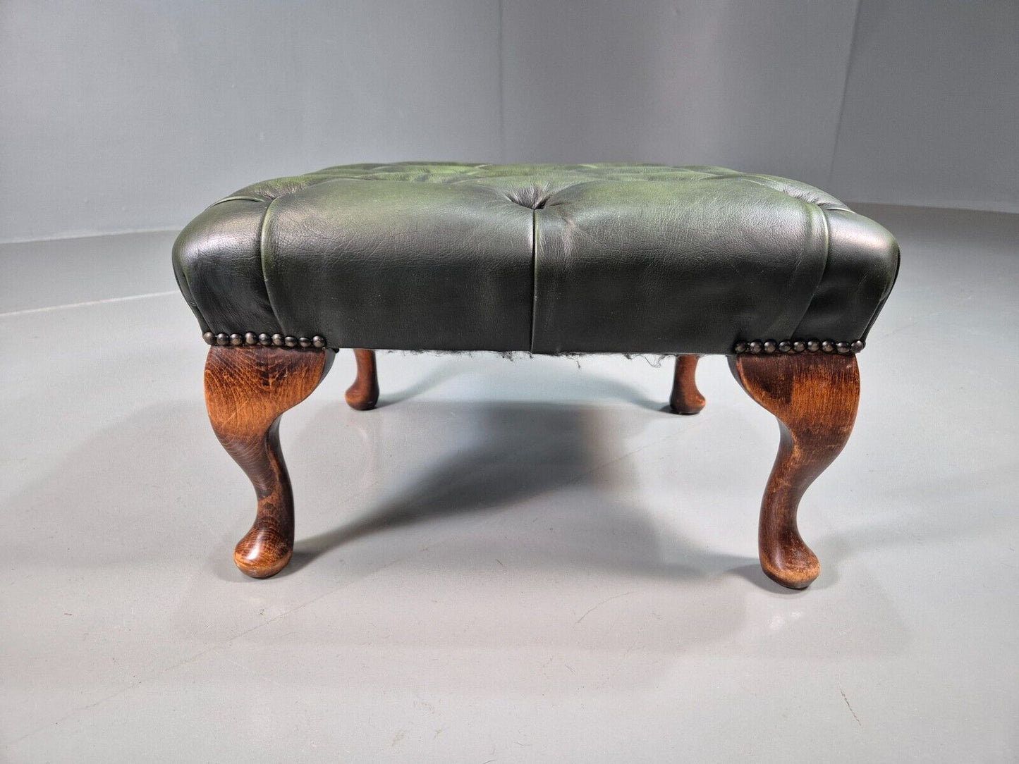 Vintage Footstool Green Leather Chesterfield Style Retro EB7597 MFOO