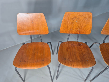 6 Vintage Danish Stacking Chairs Teak Plywood Steel Frame 1960 Retro EB8372 MSTA