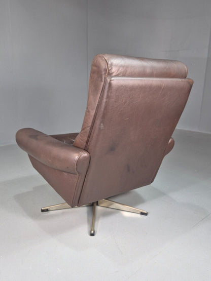 Vintage Danish Swivel Chair Brown Leather 1970s Retro MCM EB7780 MSWI