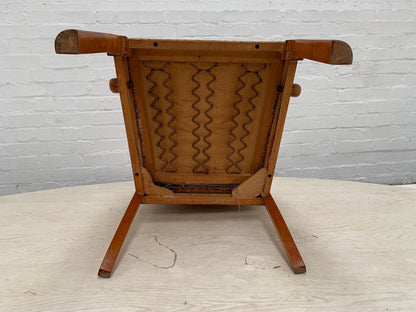 EB3102 Danish Beech Elbow Chair with Brown Patterned Fabric Vintage MDIN