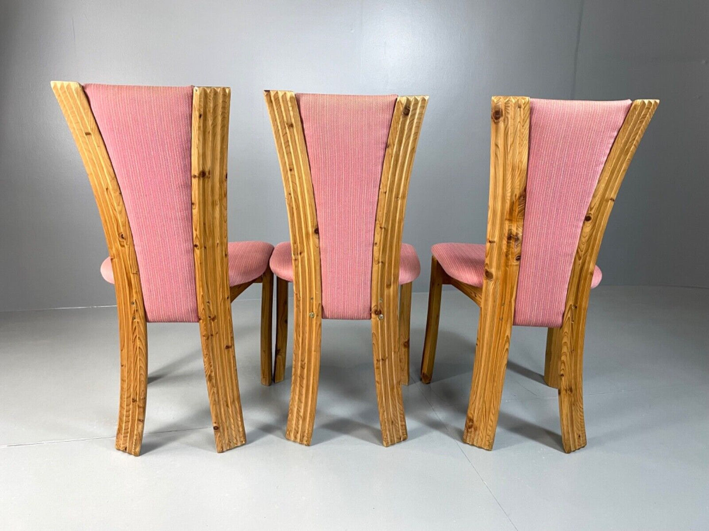 EB4798 3 Danish 1980s Pine & Pink Fabric Dining Chairs, Retro, Post Mod , MDIN