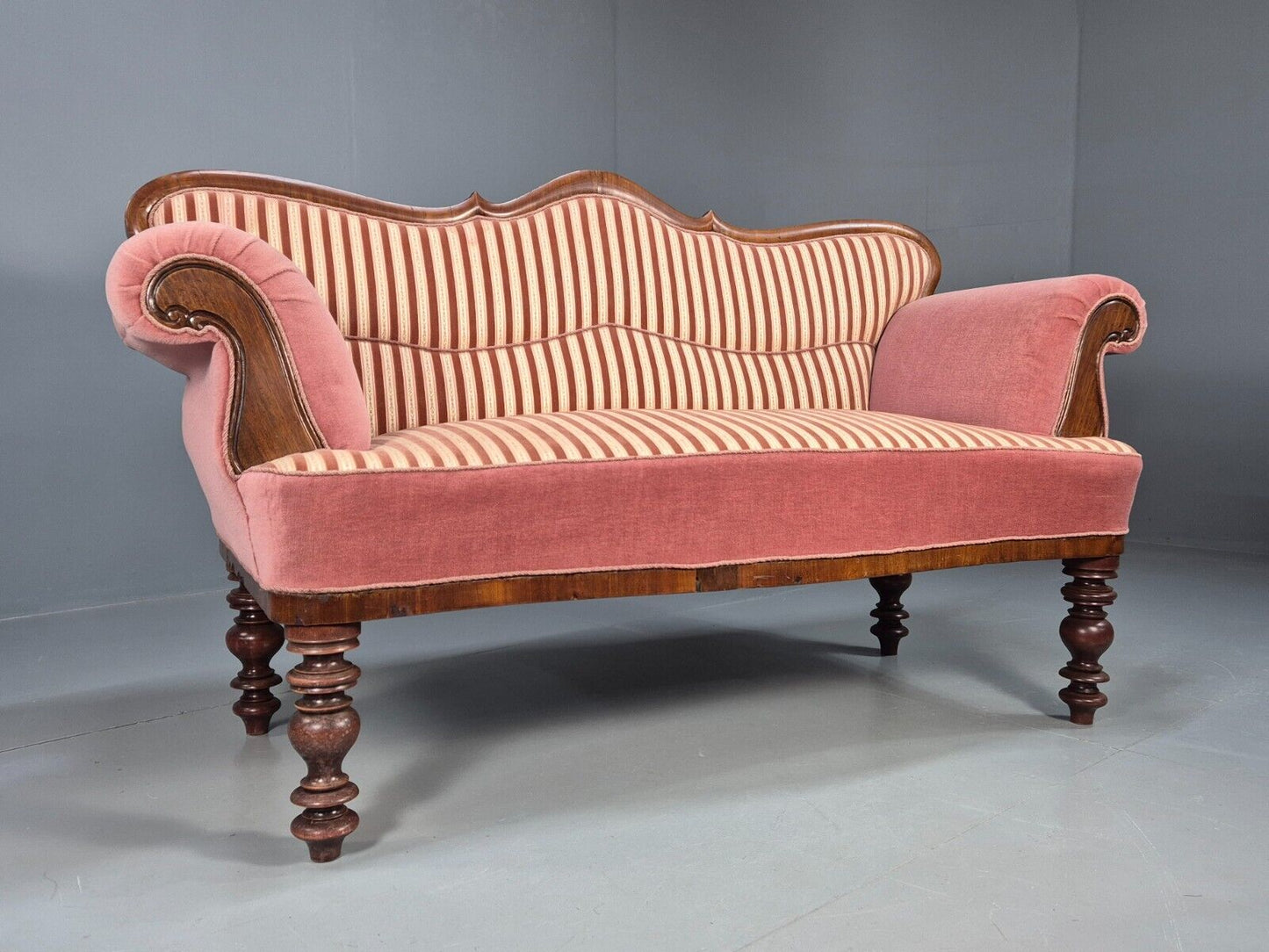 Vintage Danish 2 Sea Sofa Pink Mahogany Camel Back 1900s Antique EB8017 V2SS