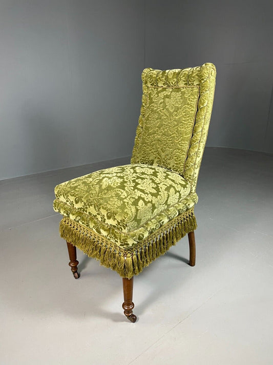 EB6762 Vintage Danish Lounge Chair Green Floral Moquette Tassel Antique VCLO