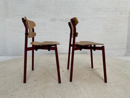 EB3634 Pair of Randers Beech & Burgundy Steel Childrens Stacking Chair MSTA