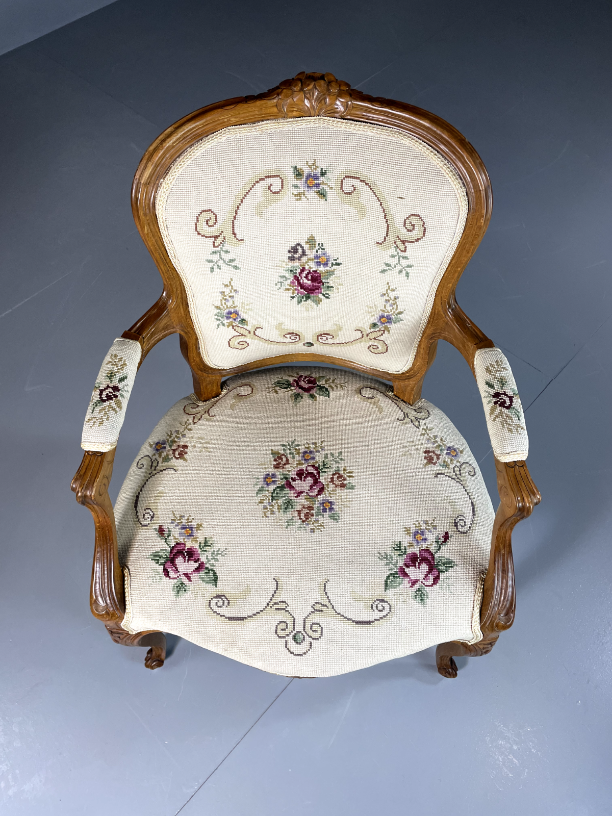 EB5726 Vintage Danish Fauteuil Chair, Louis XV Style, 1950s, Retro, Repro. VDIN