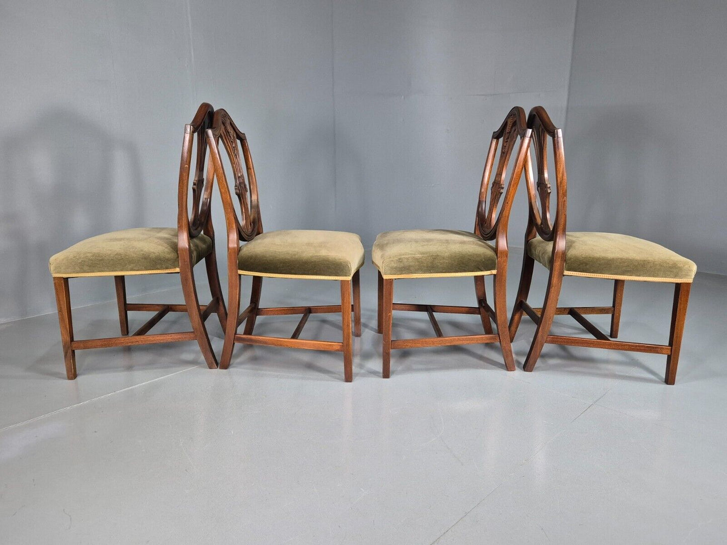 Vintage Dining Chairs Green Velour Wheatsheaf Back Mahogany Antique EB7599 MDIN